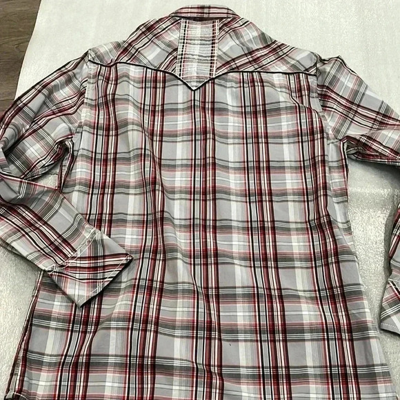 [M] Rock & Roll Cowboy Men's  Long Sleeve Red Plaid Western Snap Button Up Shirt - Picture 7 of 11
